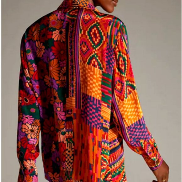 Farm Rio Anthropologie S NWT Classic Button Down Shirt Floral Tropical Blouse - Picture 9 of 9